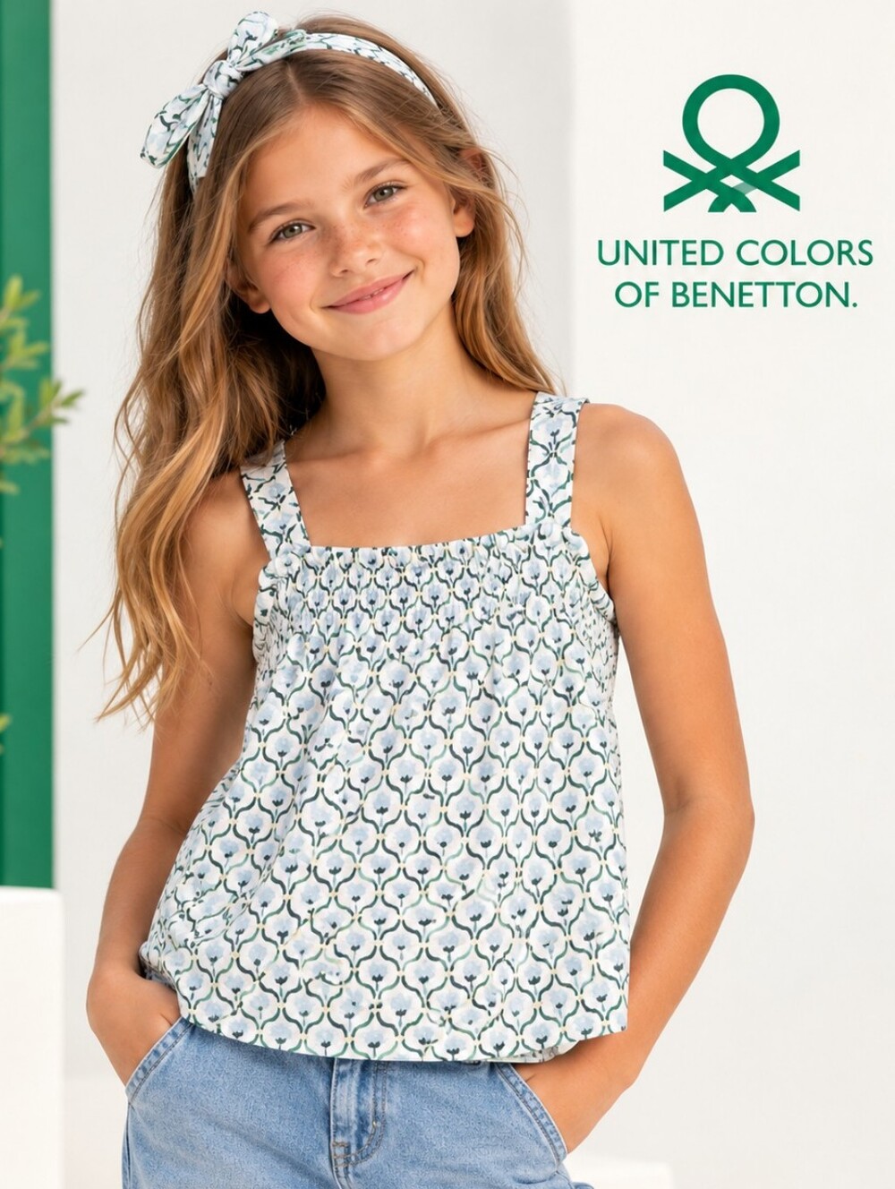 United Colors Of Benetton Girls Linen & Cotton Floral Tank Top Kids Large 8 - 9